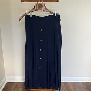 Chic Navy Blue Midi Skirt with Gold Buttons